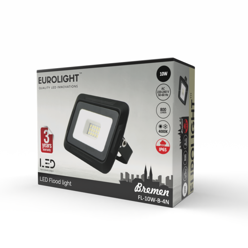 BREMEN LED floodlight 10W, 4000K, IP65, 80lm/W Eurolight BREMEN LED floodlight 10W, 4000K, IP65, 80lm/W Eurolight
