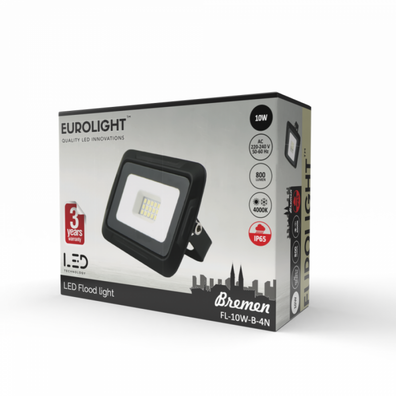 BREMEN LED prožektorius 10W, 4000K, IP65, 80lm/W Eurolight