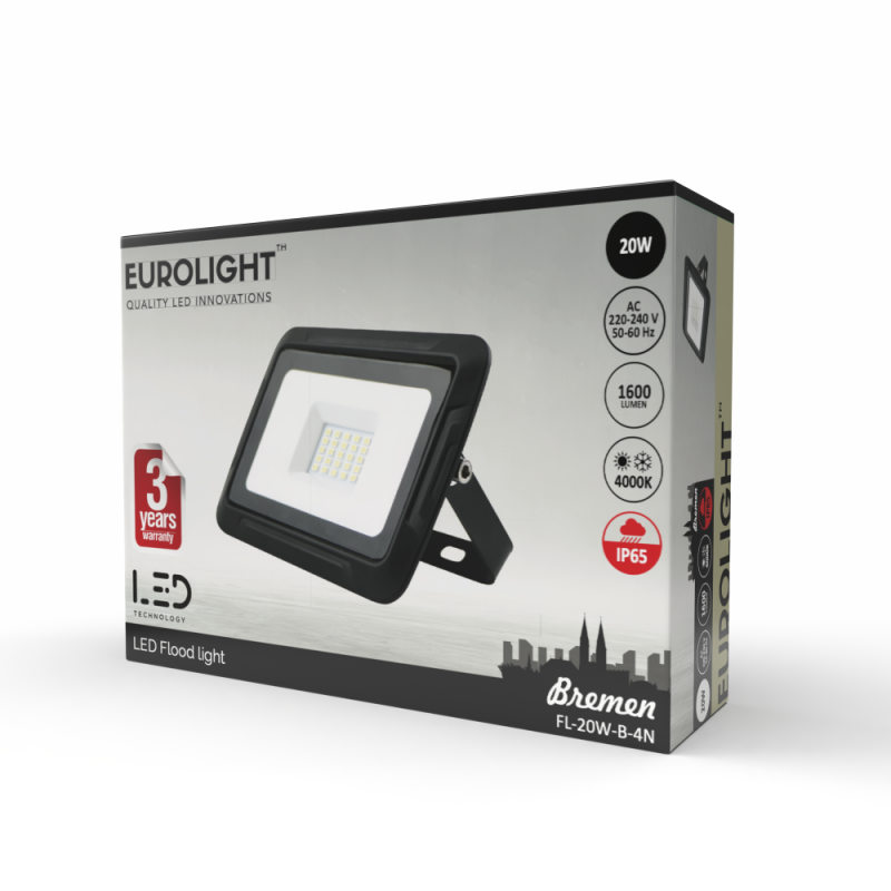 BREMEN LED spotlight 20W, 4000K, IP65, 80lm/W Eurolight BREMEN LED spotlight 20W, 4000K, IP65, 80lm/W Eurolight