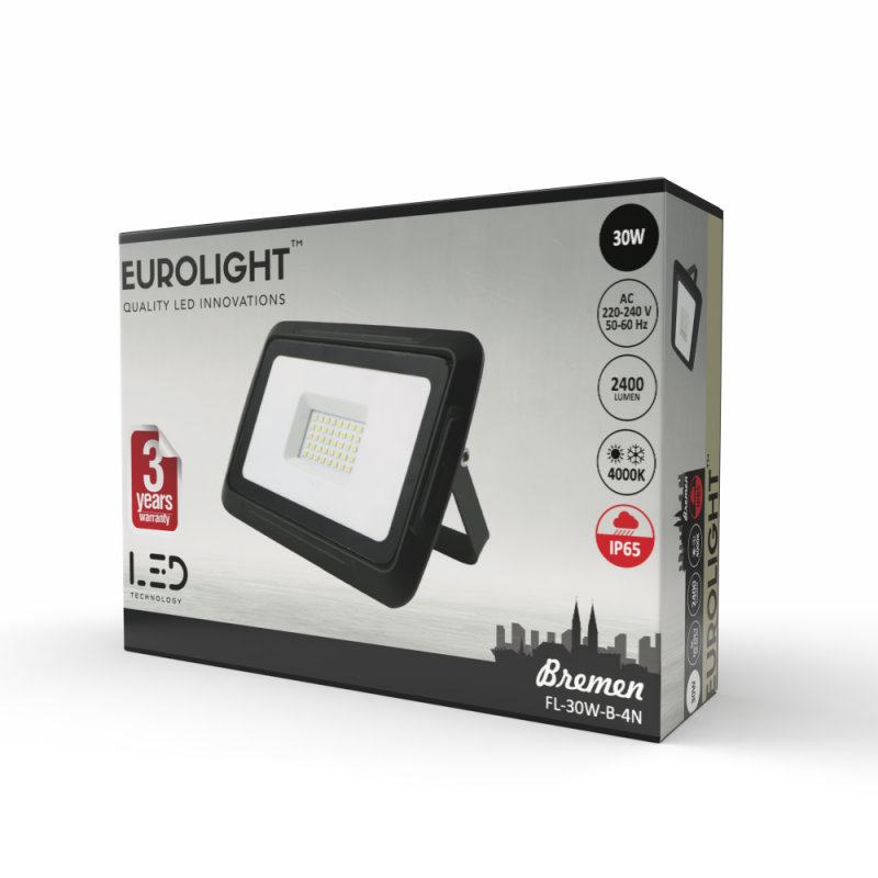 BREMEN LED spotlight 30W, 4000K, IP65, 80lm/W Eurolight BREMEN LED spotlight 30W, 4000K, IP65, 80lm/W Eurolight