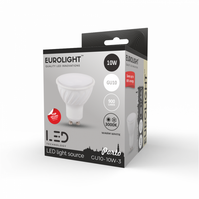 Porto LED lemputė 10W 3000K GU10 95lm/W Eurolight Porto LED lemputė 10W 3000K GU10 95lm/W Eurolight