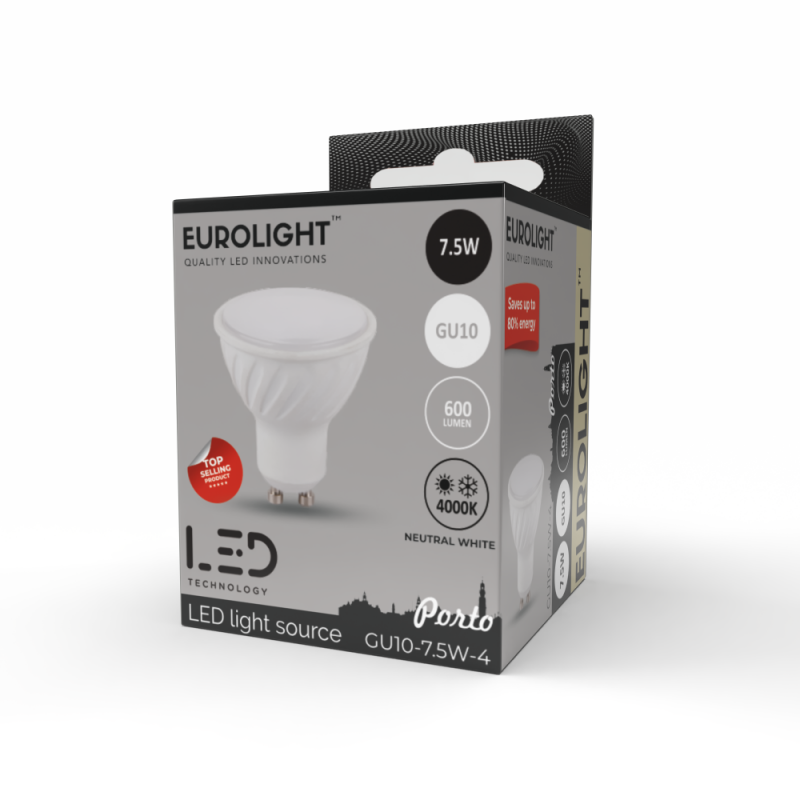 Porto LED bulb 7.5W 4000K RA80 GU10 Eurolight Porto LED bulb 7.5W 4000K RA80 GU10 Eurolight