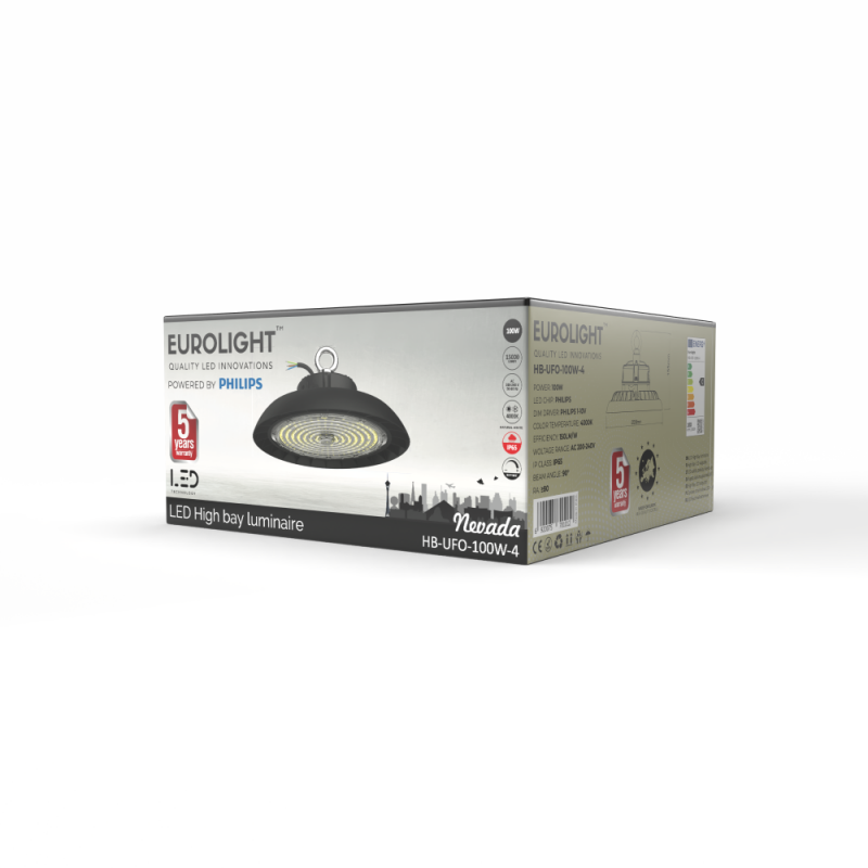 Nevada aukštų patalpų šviestuvas 100W 150Lm/W IP65 Eurolight Nevada aukštų patalpų šviestuvas 100W 150Lm/W IP65 Eurolight
