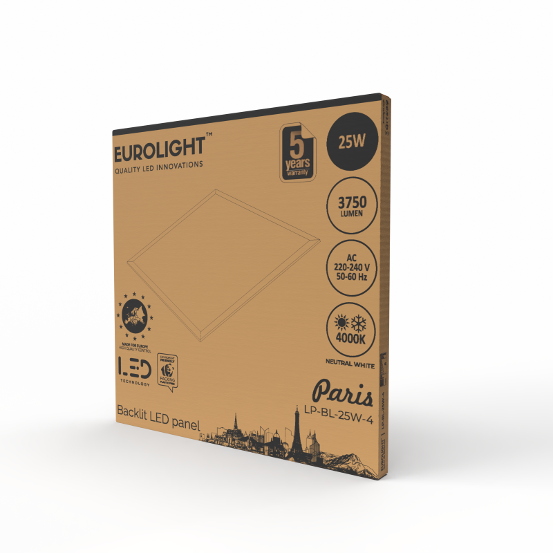 LED panelė Paris, 25W, 150 lm/W, 4000K, 595x595mm Eurolight LED panelė Paris, 25W, 150 lm/W, 4000K, 595x595mm Eurolight