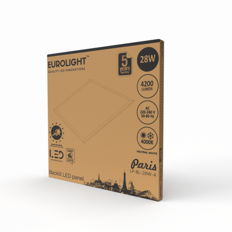 LED panelė Paris, 28W, 150 lm/W, 4000K, 595x595mm Eurolight LED panelė Paris, 28W, 150 lm/W, 4000K, 595x595mm Eurolight