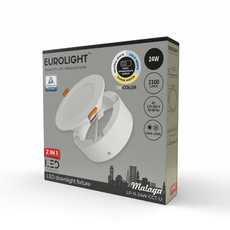 MALAGA LED panelė universali 24W 85lm/W CRI80+ CCT Eurolight MALAGA LED panelė universali 24W 85lm/W CRI80+ CCT Eurolight