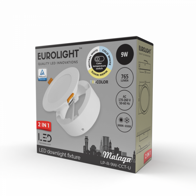 MALAGA LED panelė universali 9W 85lm/W CRI80+ Eurolight