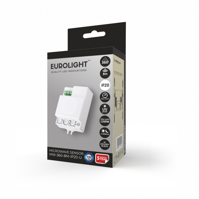 Judesio daviklis mikrobangų 8m/15m 1200W 380° Eurolight Judesio daviklis mikrobangų 8m/15m 1200W 380° Eurolight
