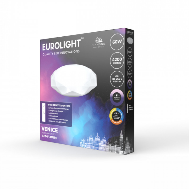 VENICE LED šviestuvas valdomas pulteliu 60W, IP20, 3900lm Eurolight VENICE LED šviestuvas valdomas pulteliu 60W, IP20, 3900lm Eurolight