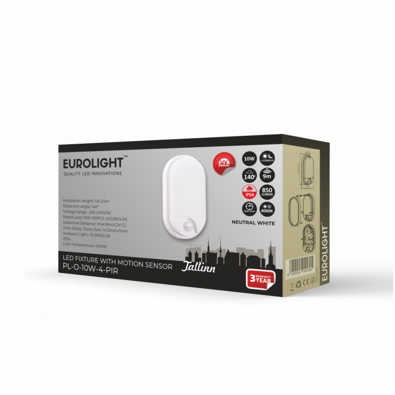 Šviestuvas Tallin oval LED, su judesio davikliu, 10W, 4000K, CRI80 IP54 Eurolight Šviestuvas Tallin oval LED, su judesio davikliu, 10W, 4000K, CRI80 IP54 Eurolight