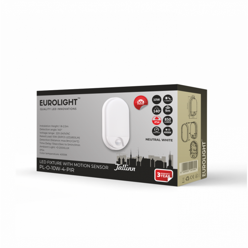 Šviestuvas Tallin oval LED, su judesio davikliu, 10W, 4000K, CRI80 IP54 Eurolight