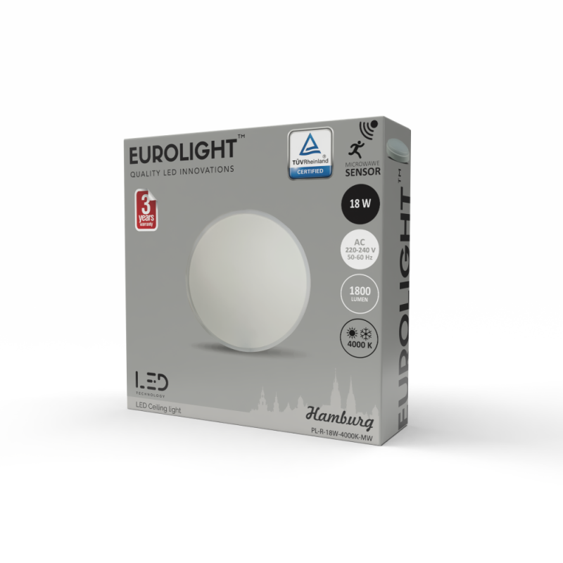 Hamburg LED šviestuvas 18W 4000K IP65 su judesio davikliu Eurolight Hamburg LED šviestuvas 18W 4000K IP65 su judesio davikliu Eurolight