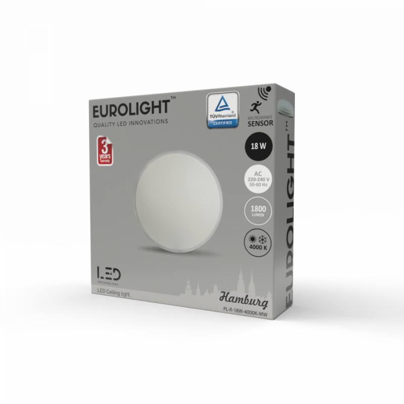 Hamburg LED šviestuvas 18W 4000K IP65 su judesio davikliu Eurolight