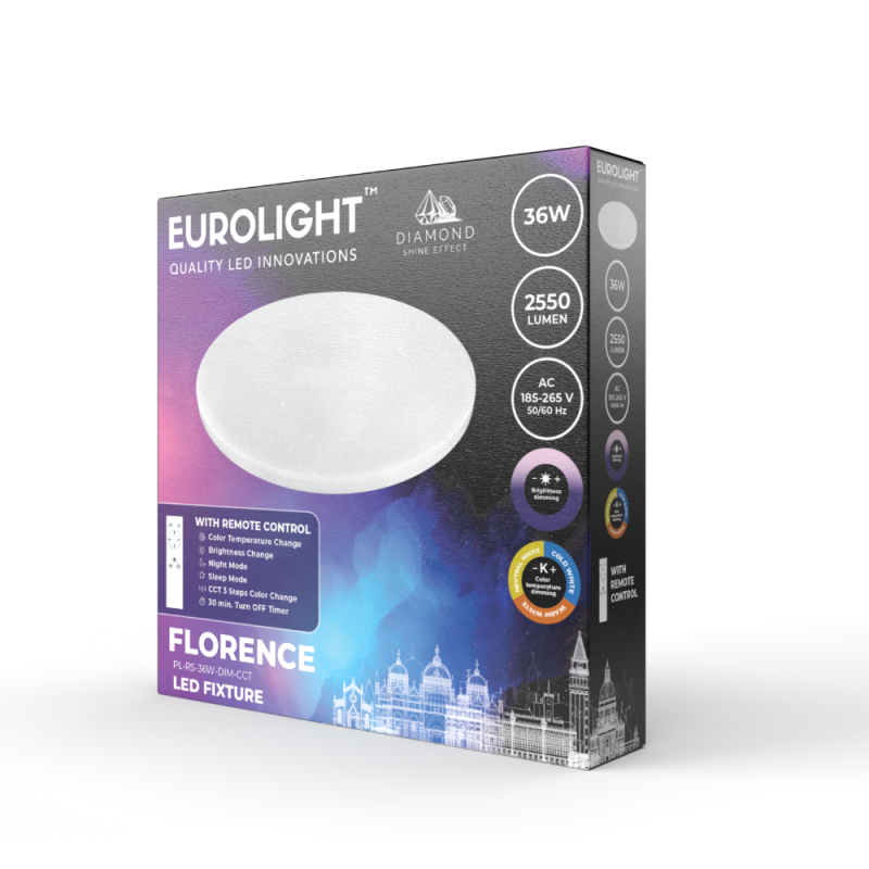 FLORENCE LED šviestuvas valdomas pulteliu 36W, IP20, 2340lm Eurolight FLORENCE LED šviestuvas valdomas pulteliu 36W, IP20, 2340lm Eurolight