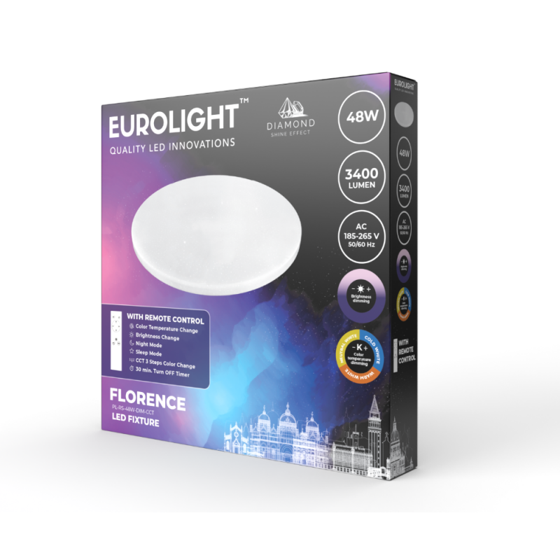 FLORENCE LED šviestuvas valdomas pulteliu 48W, IP20, 3120lm Eurolight FLORENCE LED šviestuvas valdomas pulteliu 48W, IP20, 3120lm Eurolight