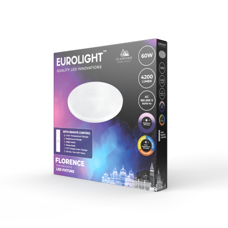 FLORENCE LED šviestuvas valdomas pulteliu 60W, IP20, 3900lm Eurolight FLORENCE LED šviestuvas valdomas pulteliu 60W, IP20, 3900lm Eurolight