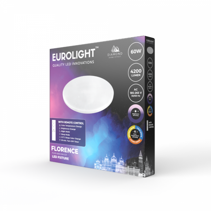 FLORENCE LED šviestuvas valdomas pulteliu 60W, IP20, 3900lm Eurolight