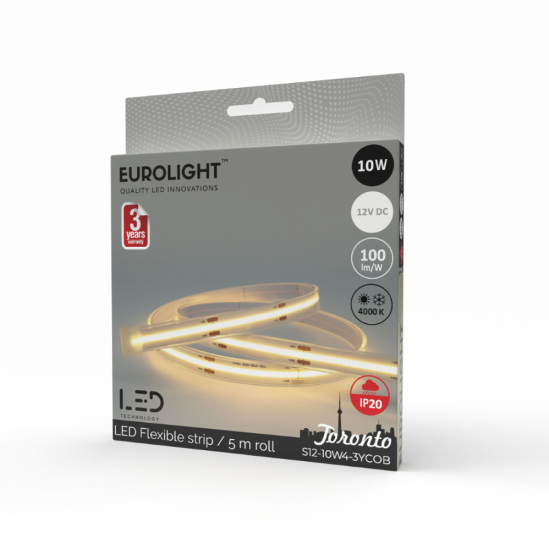LED juosta Toronto 10W 12V 4000K COB IP20 5m Eurolight
