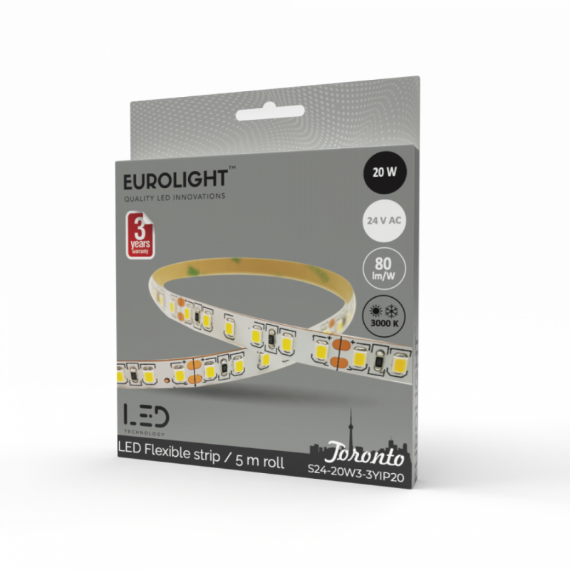 LED juosta Toronto Epistar 2835 20W 3000K IP20 120LED/m 80lm/W 5m Eurolight
