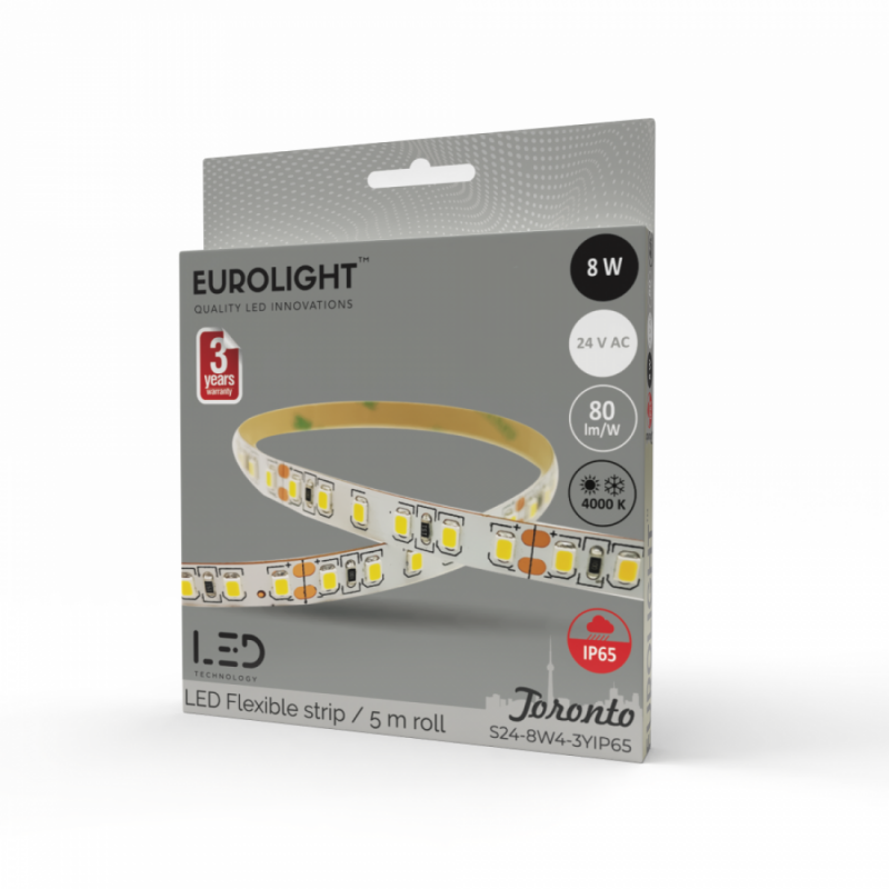 LED juosta Toronto Epistar 2835 8W 4000K IP65 by silicon 60LED/m 5m Eurolight